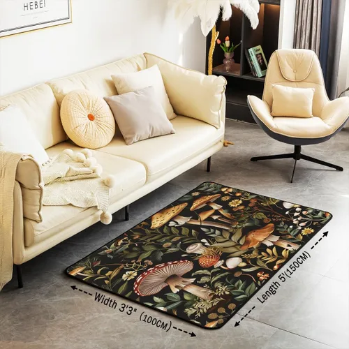 Miniatura 3 de Feelyou Linda alfombra decorativa de hongos para sala de estar, alfombra de área de hongos de dibujos animados de 3 x 5 para niños, niñas
