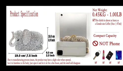 Miniatura 3 de Boutique De FGG Elefante de noche embragues bolsos de mano de metal cristal embrague Minaudiere boda carteras y bolsos nupciales