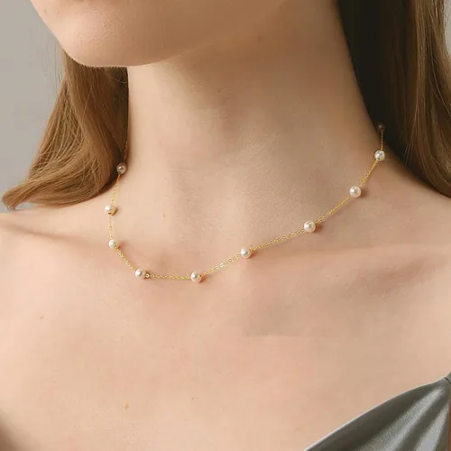 Miniatura 3 de TOBENY Collares de perlas para mujer, chapado en oro de 14 quilates, collar de gargantilla delicada cadena de boda collar de perlas de agua dulce