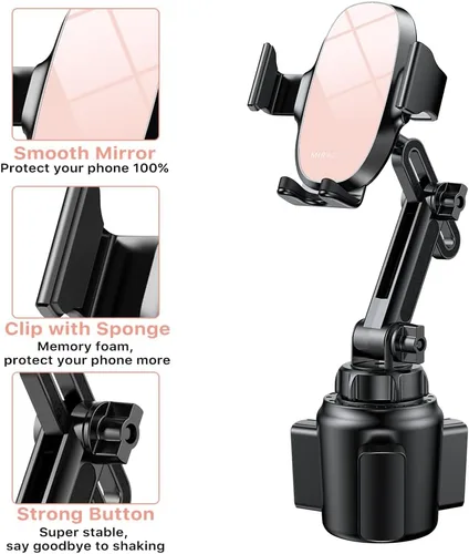 Miniatura 5 de Miracase Soporte Universal para Teléfono en Portavasos de Coche, [Versión Mejorada] Soporte Ajustable de Cuello Largo para Portavasos de Coche, Rosa