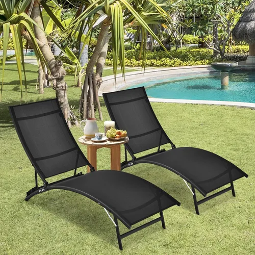 Miniatura 9 de Giantex Juego de 2 tumbonas para exteriores, sillas plegables de piscina con respaldo ajustable de 5 posiciones, tela de secado rápido, tumbona