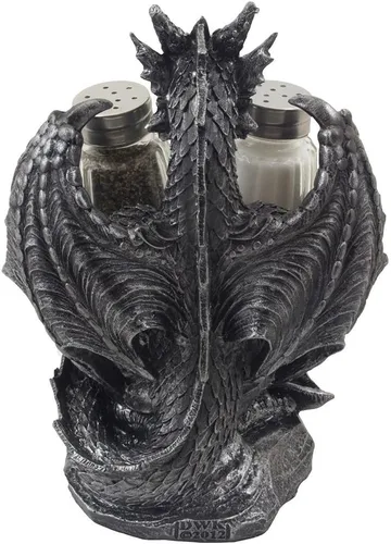 Miniatura 4 de Home-n-Gifts - Juego de salero y pimentero de dragón mítico con figura de soporte para decoración medieval y de fantasía o mesa de cocina
