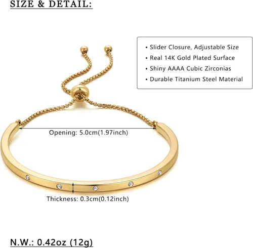 Miniatura 6 de WOWORAMA Pulseras deslizantes ajustables para mujer, pulsera de amistad para mujer, pulsera bolo de oro, oro blanco, oro rosa