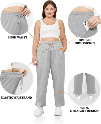 Miniatura 5 de FOREYOND Pantalones deportivos de talla grande para mujer, pantalones de yoga de pierna ancha, pantalones de entrenamiento de punto con cordón