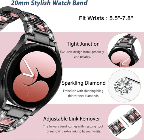 Miniatura 3 de NINKI Correa brillante compatible con Samsung Galaxy Watch 7/6/5/4 FE 1.575 in 1.732 in Classic 1.693 in 1.850 in/Classic 1.654 in 1.811 in/Active 2
