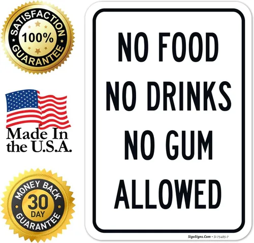 Miniatura 8 de Cartel de "No Food No Drinks No Gum Allowed", 10 x 7 pulgadas, calcomanías de vinilo de 4 mil, resistentes a la intemperie, fabricadas en Estados