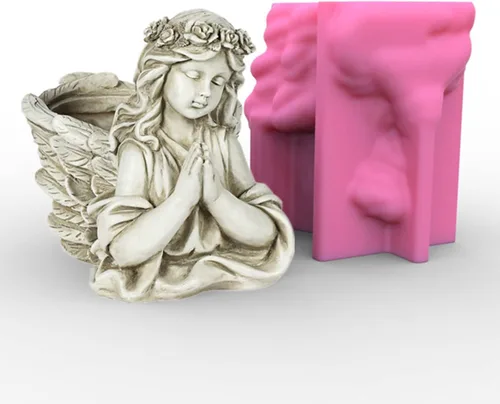 Molde de silicona para maceta de flores de hormigón de ángel de oración, maceta para suculentas, jarrón de cactus, molde de yeso, portavelas,