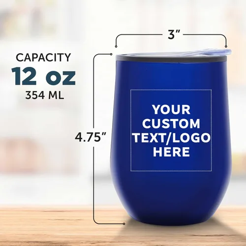 Miniatura 5 de DISCOUNT PROMOS Vasos de vino personalizados sin tallo de 12 onzas, juego de 6/12/24, paquete a granel personalizado, aislados, perfectos para vino