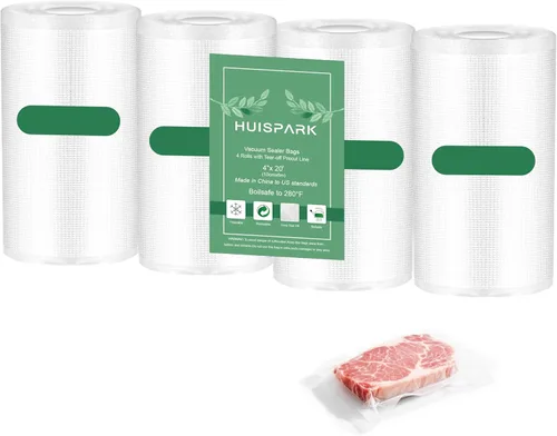 Rollos de Bolsas Selladoras al Vacío Precortadas y Perforadas, Rollos de Bolsas Selladoras al Vacío de 4x6 Pulgadas, 4 Rollos con 160 Bolsas