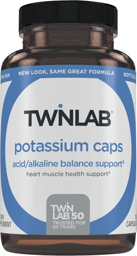 Twinlab Cápsulas de Potasio - Suplemento de electrolitos para la salud muscular, cardíaca y tisular - 180 cápsulas, 99 mg