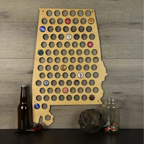 Miniatura 3 de Torched Tapa de cerveza Mapa Alabama, Estados Unidos tapa de cerveza titular decoración de pared, regalo para amantes de la cerveza para hombres