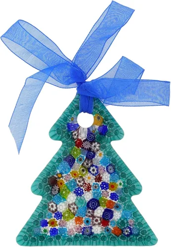 Glass Of Venice Adorno colgante de cristal de Murano para árbol de Navidad con cinta, verde aguamarina y multicolor, adorno de Navidad para