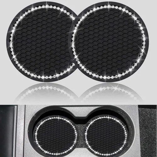 Miniatura 8 de yousheng 2 posavasos brillantes para automóvil, inserto universal para vehículo, inserto de silicona antideslizante de diamantes de imitación