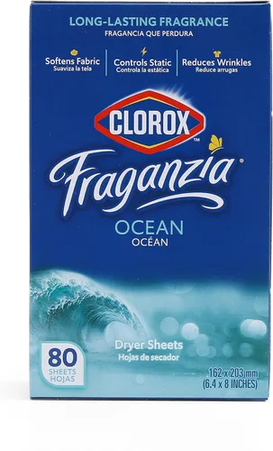 Clorox Fraganzia - Hojas de secadora suavizantes de tela, reductoras de arrugas y antiestáticas, para ropa con gran olor, suaviza telas, aroma Océano