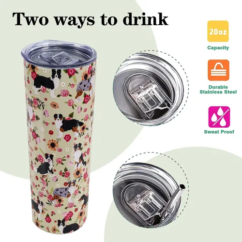Miniatura 4 de Border Collie - Vaso de acero inoxidable, regalos para amantes de los perros para mujeres, tazas de café de viaje para perros para bebidas frías