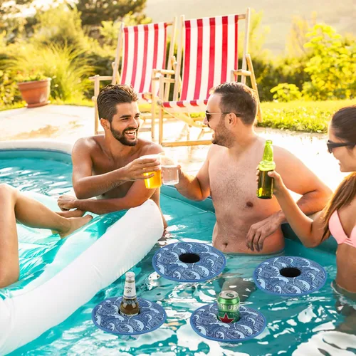 Miniatura 4 de Soporte flotante para bebidas de neopreno para piscina, flotadores de tazas de piscina, para latas de bebidas, vasos/botellas, soporte flotante ola
