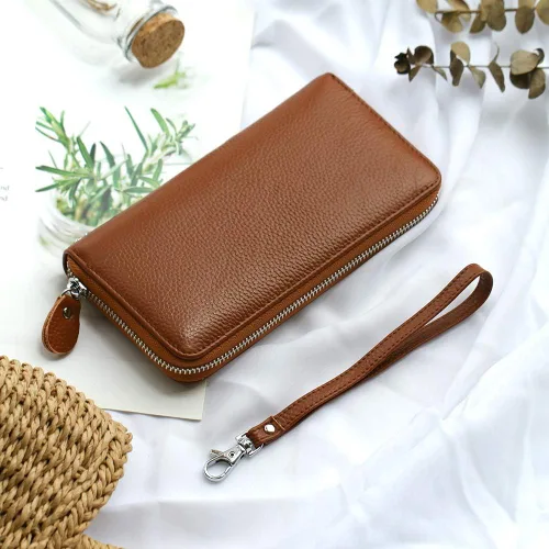 Miniatura 6 de Moflycom - Cartera de cuero genuino para mujer con cierre y seguridad RFID
