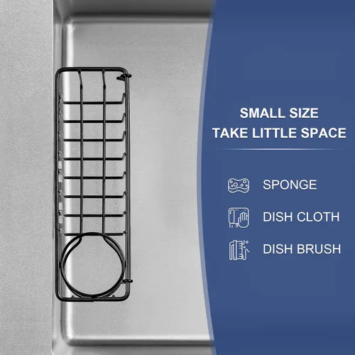 Miniatura 5 de Soporte de esponja 3 en 1 para fregadero de cocina, 2 opciones de suspensión (ventosas y gancho adhesivo), organizador de fregadero colgante