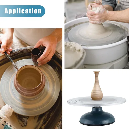 Miniatura 6 de MYFULLY Rueda de cerámica para esculpir de 12 pulgadas de diámetro, rueda de metal de hierro fundido resistente para decoración de cerámica