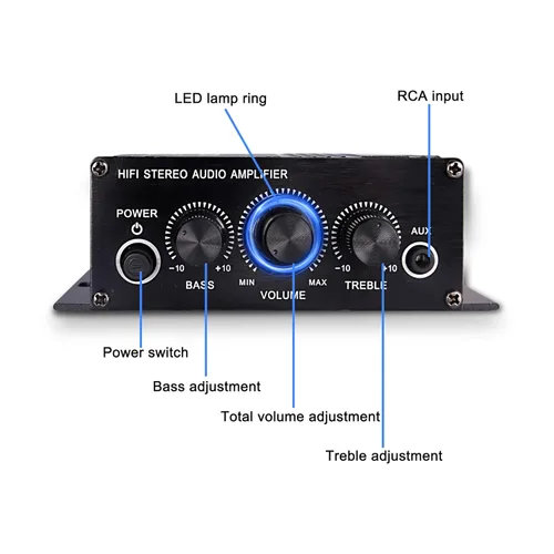 Miniatura 4 de XMSJSIY Amplificador de audio estéreo de alta fidelidad de 12 V para coche de 2 canales HiFi Bass Subwoofer Amp para coches CD DVD reproductor MP3