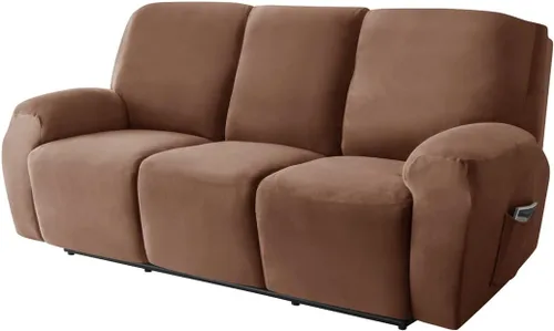 Miniatura 22 de Funda elástica para sofá reclinable, fundas de terciopelo para sillas reclinables de 3 cojines, 8 piezas, fundas protectoras para muebles