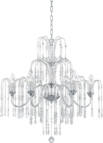 Miniatura 2 de Vienna Full Spectrum Lámpara de araña cromada plateada de 29 pulgadas de ancho, brazo curvado de cristal transparente, 6 lámparas, comedor, casa