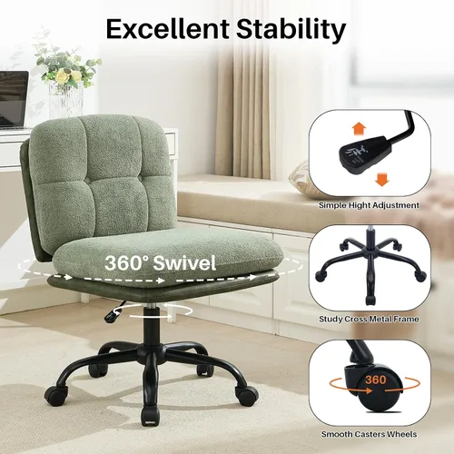 Miniatura 5 de SOFTHION Silla de escritorio de oficina sin brazos con ruedas de asiento ancho, altura ajustable, giratoria, cómoda silla cruzada para el hogar