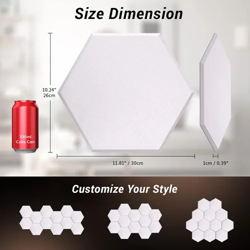 Miniatura 4 de TONOR - Paquete de 12 paneles acústicos hexagonales autoadhesivos, panel de alta densidad a prueba de sonido de 12 x 10 x 0.4 pulgadas para paredes