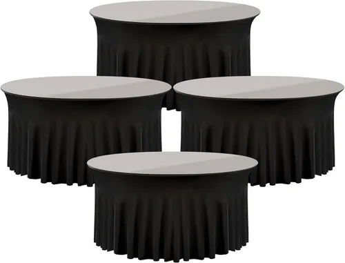 Miniatura 13 de Paquete de 2 manteles redondos negros de elastano de 60 pulgadas, sin arrugas, elásticos de 120 pulgadas, ajustables de 5 pies, manteles redondos