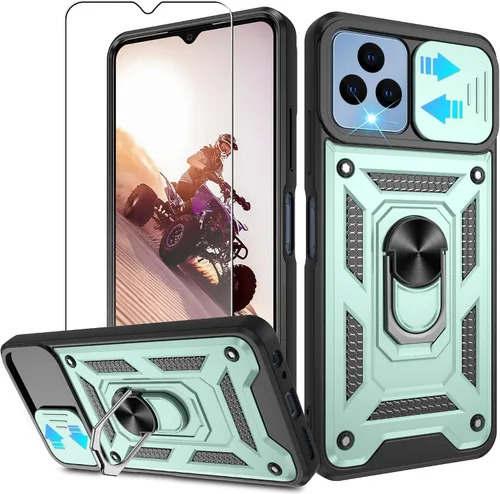 Miniatura 42 de ATUMP Funda para T-Mobile Revvl V Plus 5G con protector de pantalla HD con cubierta de cámara deslizante, soporte de anillo de rotación de 360° Negro