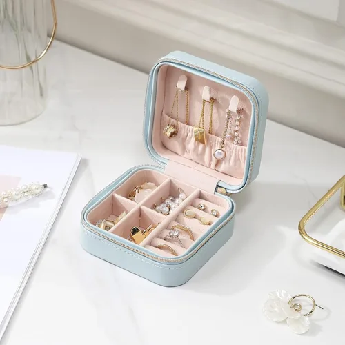 Miniatura 4 de Casegrace - Mini joyero portátil de viaje de cuero para joyas, organizador de anillos, caja de regalo para niñas y mujeres