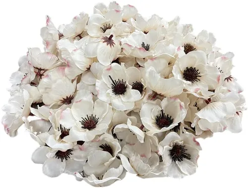 Miniatura 6 de Rikyo 100 cabezas de flores artificiales de anémona de amapola de seda para otoño, rellenos de jarrón, ramilletes para decoración de bodas, pared