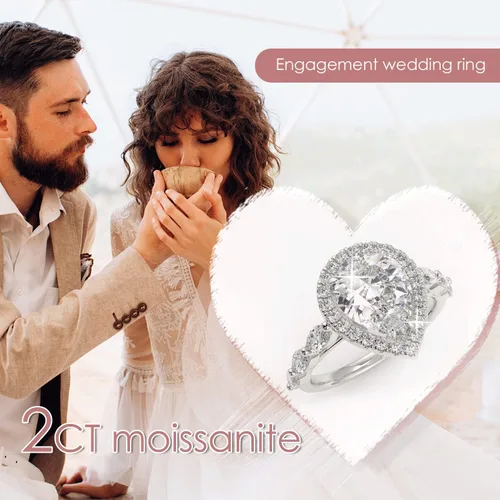 Miniatura 14 de WSX - Anillo de compromiso de oro de 10/14/18 quilates de 2 quilates para mujer, diseño de lágrima personalizada, moissanita, promesa de boda
