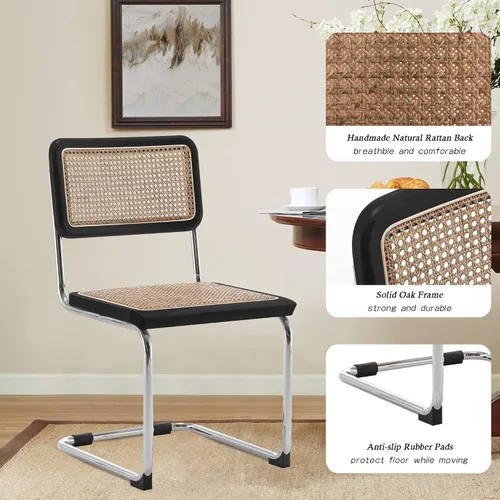 Miniatura 5 de Alunaune Juego de 2 sillas de comedor modernas de mediados de siglo, sillas de cocina tapizadas de ratán natural, sillas laterales sin brazos