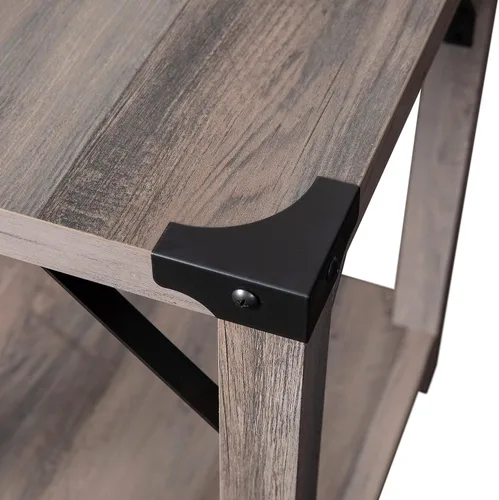 Miniatura 5 de Flash Furniture Wyatt - Mesa auxiliar moderna de 2 niveles, marco de madera de ingeniería gris lavado, soportes laterales entrecruzados de metal