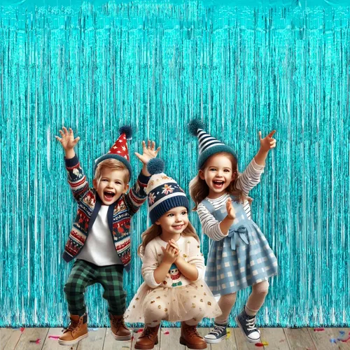 Miniatura 5 de Allgala 4PK Metálico Oropel-Fiesta Foto Telón Cortinas Puerta Franja Decoración-Turquesa-BD52312
