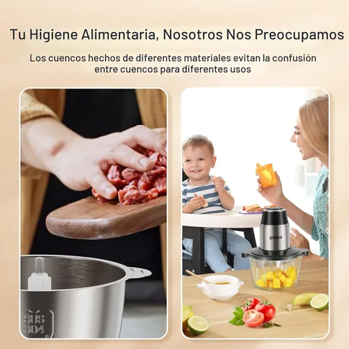 Miniatura 4 de GANIZA Procesadores de alimentos, picadora eléctrica de alimentos con picadora de carne y picadora de verduras, 2 cuencos (8 tazas+8 tazas) con Negro