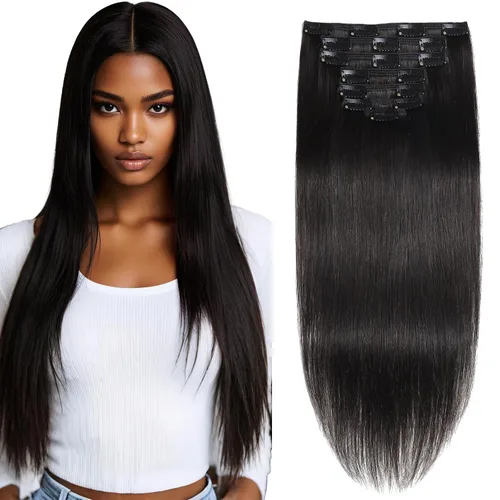 Miniatura 17 de Extensiones de cabello lacio italiano Yaki con clip, cabello humano Remy real, grado 8A, grueso, virgen, 4C, afroamericanos, cabeza completa