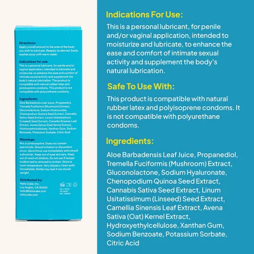 Miniatura 2 de Hello Cake Lubricante Natural - Lubricante Personal Orgánico a Base de Aloe - Hidratante, Hipoalergénico, pH Equilibrado, No Pegajoso, Compatible