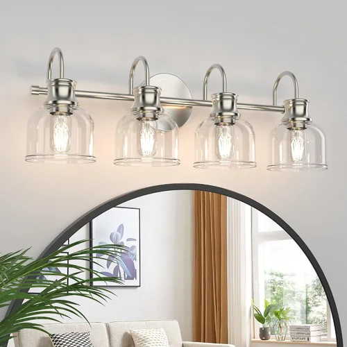 Miniatura 9 de Lámpara de tocador de baño de 3 luces, níquel cepillado, tradicional, clásica, con vidrio transparente, accesorios de iluminación de baño sobre