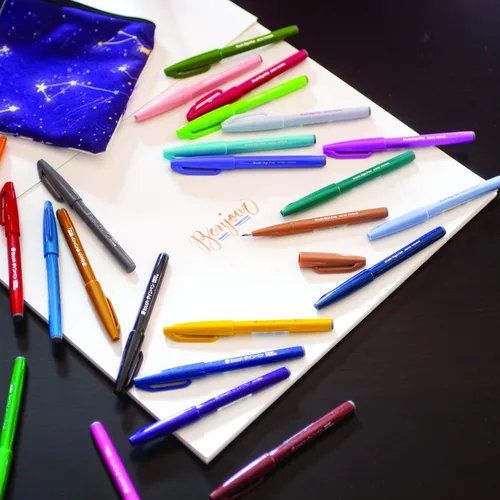 Miniatura 10 de Pentel Arts Sign Pen - Rotulador con punta de pincel, colores surtidos, caja de 12 unidades (SES15C2PC12)