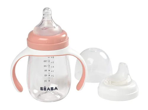 Miniatura 12 de BEABA - Vaso para beber 2 en 1 de transición para beber, antiderrames, incluye asas extraíbles, pezón de silicona para biberón y boquilla suave, 7