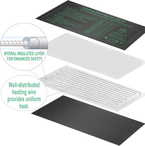 Miniatura 6 de Tapete térmico para plántulas, almohadilla térmica para plantas de 10" x 20.75" para inicio de semillas de jardinería doméstica, certificado MET