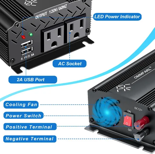 Miniatura 2 de Inversor de corriente de onda sinusoidal modificada de 750 W, CC 12 V a CA 110 V, pico de 1500 vatios, adaptador de inversor de enchufe