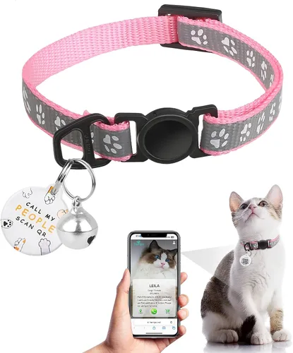 Miniatura 12 de Collar de Gato con Liberación de Seguridad con Etiqueta de Nombre de Código QR, Collares Reflectantes para Gatitos con Cascabel, Etiqueta