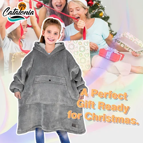 Miniatura 6 de Catalonia Sudadera tipo manta con capucha para niños, sudadera de sherpa extragrande para adolescentes jóvenes, idea de regalo rosado- infantil