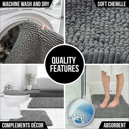 Miniatura 6 de Gorilla Grip Alfombra de baño de felpilla y tapa de inodoro, ambos en color gris, tamaño de la alfombra de baño 30 x 20 pulgadas, tamaño de la tapa