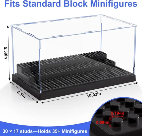 Miniatura 3 de Paquete de 2 minifiguras para bloques de figuras de acción, caja de exhibición de acrílico transparente a prueba de polvo con 3 escalones móviles