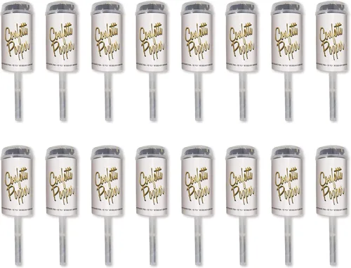 Beistle Push Up - Paquete de 16 juguetes de confeti negros y dorados y tubos de celebración de confeti metálico para fiestas, eventos, Año Nuevo,