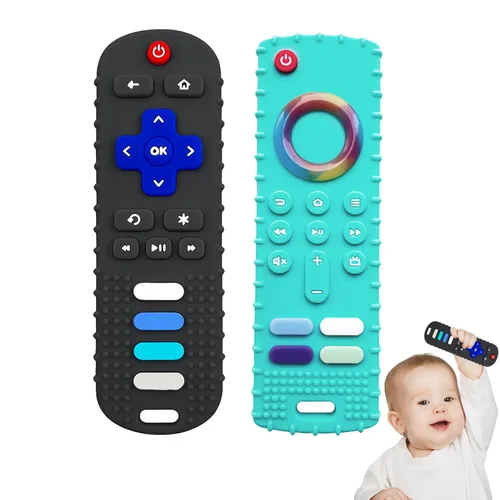 Miniatura 16 de YAPROMO Juguetes de Dentición de Silicona para Bebés, Juguete Control Remoto para Bebés de 3-18 Meses, Juguete de Dentición Control Remoto para Negro